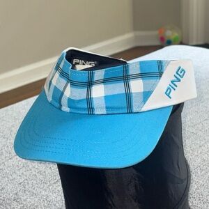 PING White and Light Blue Adjustable Golf Visor (126)